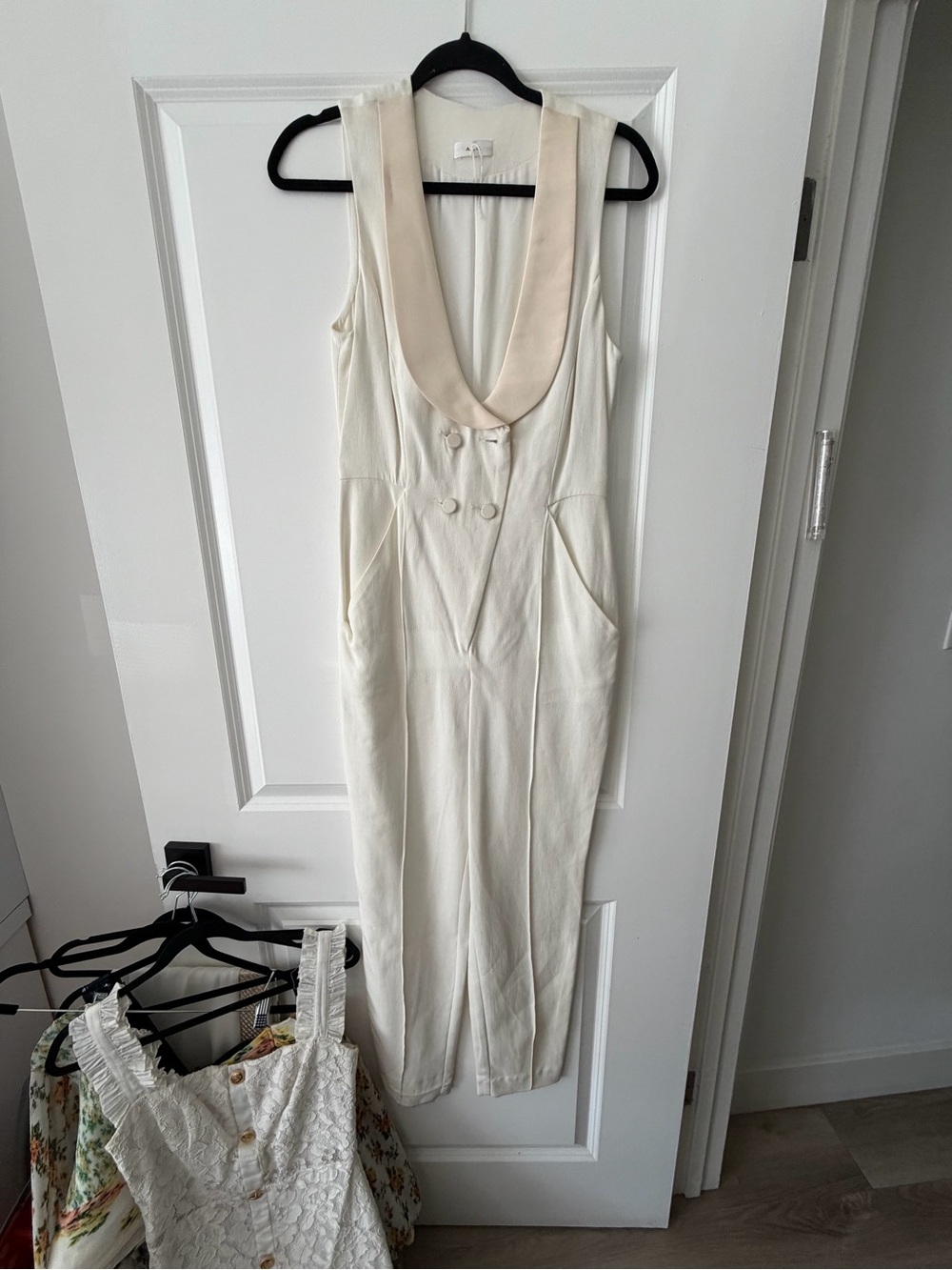 A.L.C. Cream Jumpsuit with Deep V Collar